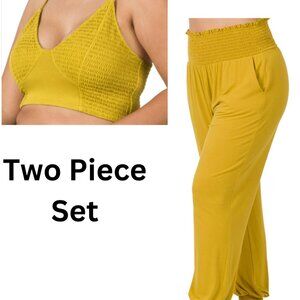 Zenana Plus Size Smocked Lounge Jogger Set – Golden Wasabi